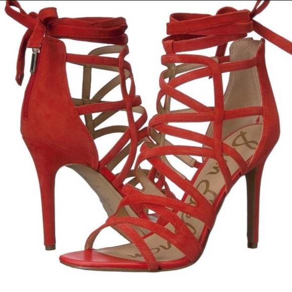 Sam Edelman Alba Red Suede Leather Strappy Caged Open Toe High Heel Sandals 9 - Picture 4 of 13
